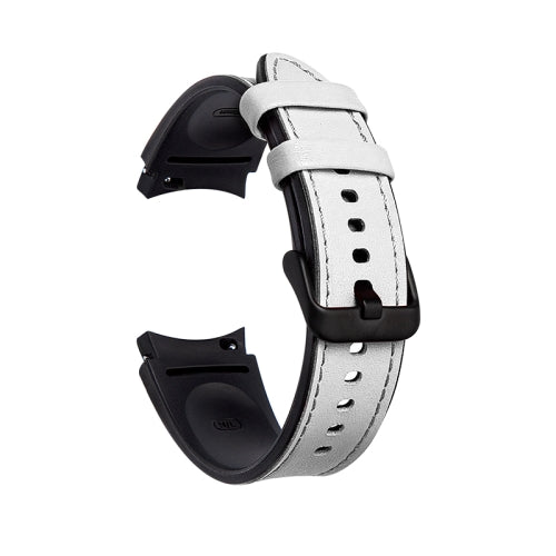 For Samsung Galaxy Watch4 Silicone + Leather Black Buckle Replacement Strap Watchband(White)