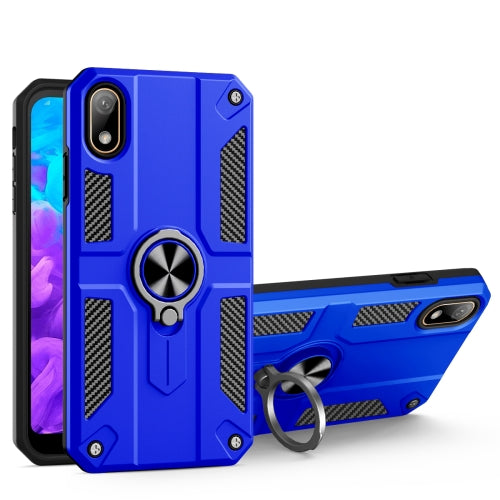 For Huawei Y5 (2019) Carbon Fiber Pattern PC + TPU Protective Case with Ring Holder(Dark Blue)