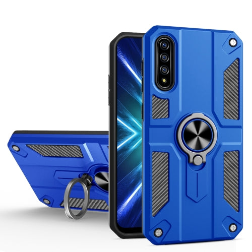 For Honor 9X Pro Carbon Fiber Pattern PC + TPU Protective Case with Ring Holder(Dark Blue)
