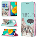 For Samsung Galaxy M32 Colored Drawing Pattern Invisible Magnetic Horizontal Flip PU Leather Case with Holder & Card Slots & Wallet(Cat)