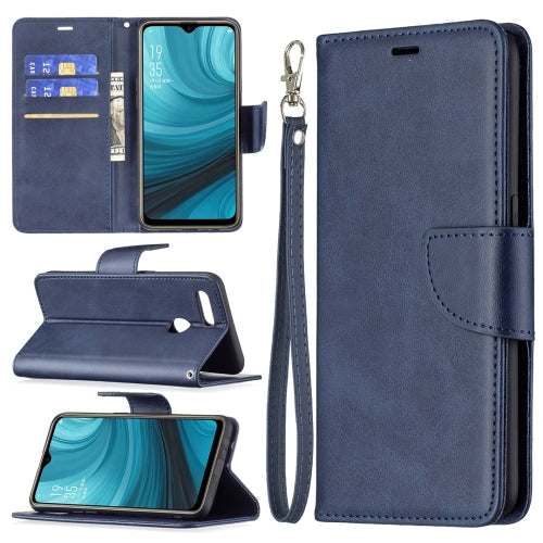 For OPPO A7 Retro Lambskin Texture Pure Color Horizontal Flip PU Leather Case with Holder & Card Slots & Wallet & Lanyard(Blue)