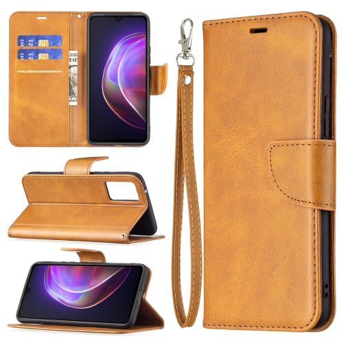 For vivo V21 Retro Lambskin Texture Pure Color Horizontal Flip PU Leather Case with Holder & Card Slots & Wallet & Lanyard(Yellow)