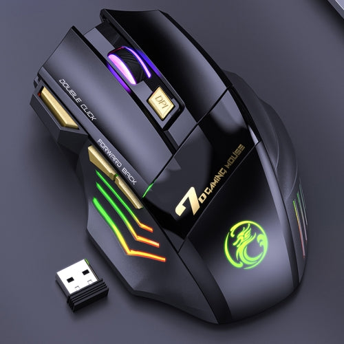 iMICE GW-X7 7-button Silent Rechargeable Wireless Gaming Mouse with Colorful RGB Lights(Black)