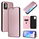 For UMIDIGI Power 5 Carbon Fiber Texture Magnetic Horizontal Flip TPU + PC + PU Leather Case with Card Slot(Pink)