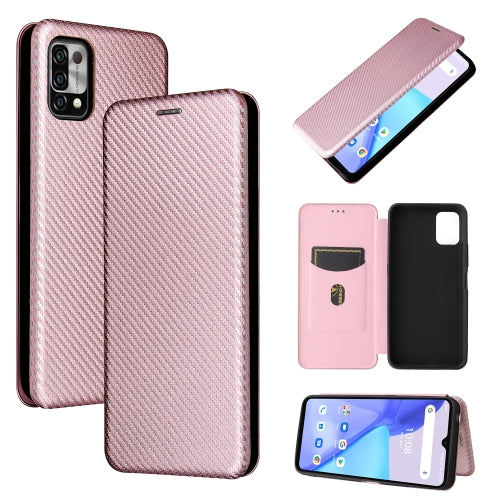 For UMIDIGI Power 5 Carbon Fiber Texture Magnetic Horizontal Flip TPU + PC + PU Leather Case with Card Slot(Pink)