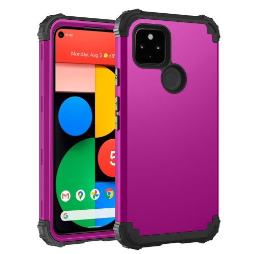 For Google Pixel 5 3 in 1 Shockproof PC + Silicone Protective Case(Dark Purple + Black)