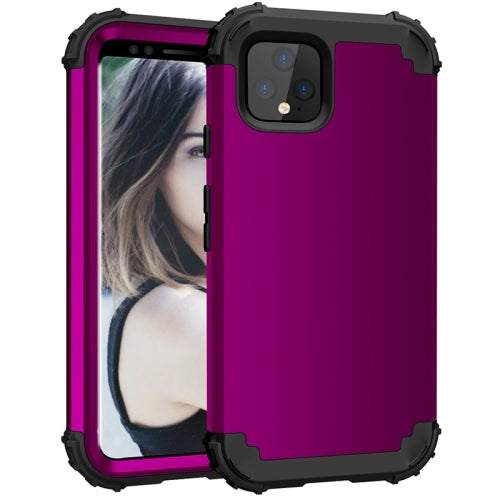 For Google Pixel 4 3 in 1 Shockproof PC + Silicone Protective Case(Dark Purple + Black)