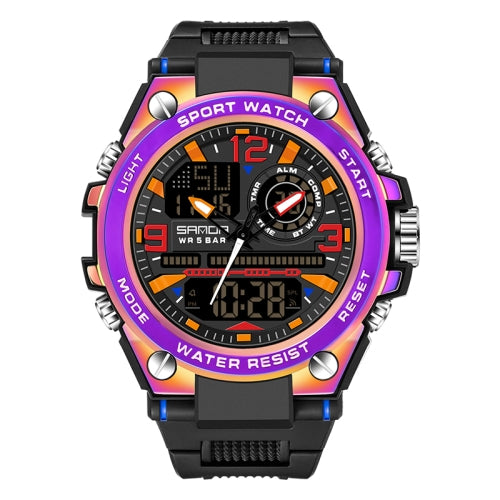 SANDA Dual Digital Display Luminous Stopwatch Chronograph Alarm Clock Men Quartz Sports Watch(6024 Symphony Purple)