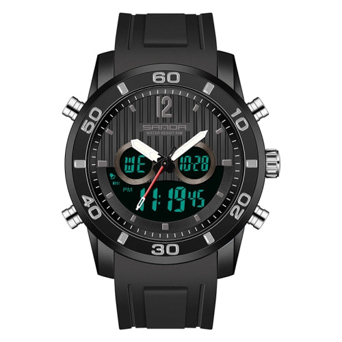SANDA 3106 Dual Digital Display Men Outdoor Sports Luminous Shockproof Electronic Watch(Full Black)