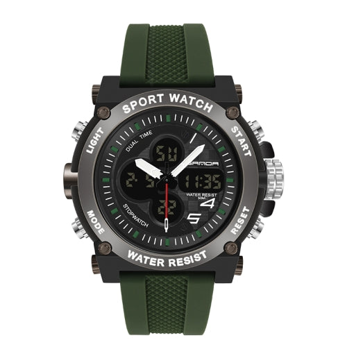 SANDA 3107 Dual Digital Display Luminous Alarm Clock Men Outdoor Sports Electronic Watch(Army Green)