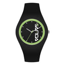 SANDA 6076 Simple Scale Round Dial Ladies Silicone Strap Quartz Watch(Black Green)
