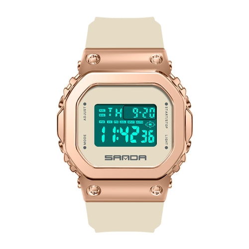 SANDA 9006 LED Digital Display Square Dial Sports Electronic Watch for Men and Women(Khaki)