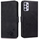 For Samsung Galaxy A32 5G Embossed Cat Butterflies Pattern Horizontal Flip Leather Case with Card Slot & Holder & Wallet(Black)