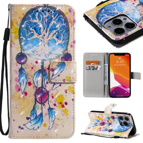 3D Painted Pattern Horizontal Flip Leather Case with Holder & Card Slots & Wallet For iPhone 13 Pro(Wind Chimes)