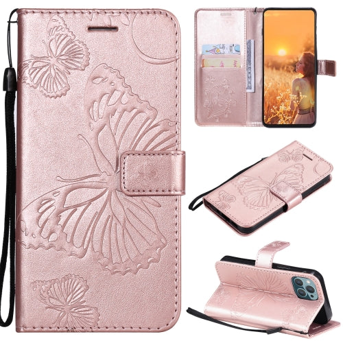 3D Butterfly Embossed Pattern Horizontal Flip Leather Case with Holder & Card Slot & Wallet & Lanyard For iPhone 13 mini(Rose Gold)
