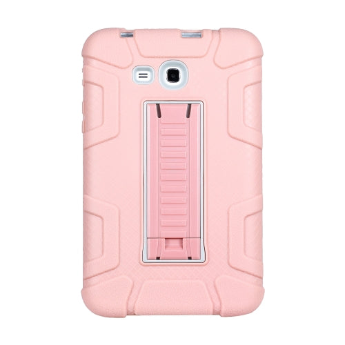 For Samsung Galaxy Tab E 7.0 T110 C5 Four Corners Shockproof Silicone + PC Protective Case with Holder(Rose Gold + Grey)