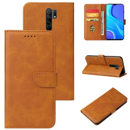 For Xiaomi Redmi 9 Calf Texture Buckle Horizontal Flip Leather Case with Holder & Card Slots & Wallet(Khaki)