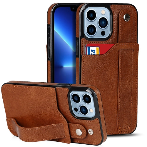 Crazy Horse Texture Shockproof TPU + PU Leather Case with Card Slot & Wrist Strap Holder For iPhone 13 Pro(Brown)