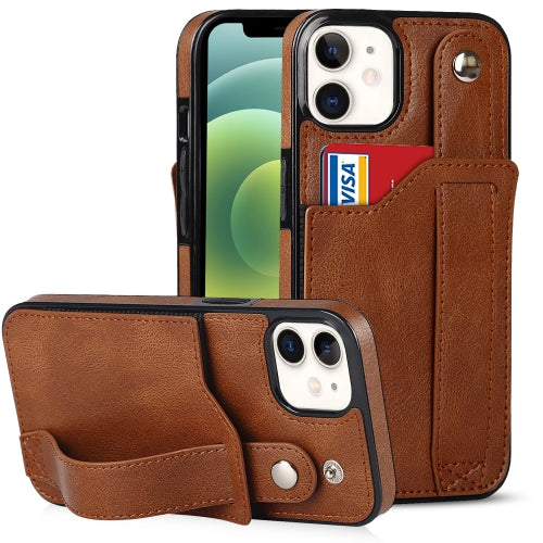 Crazy Horse Texture Shockproof TPU + PU Leather Case with Card Slot & Wrist Strap Holder For iPhone 12 mini(Brown)