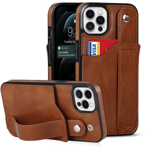 Crazy Horse Texture Shockproof TPU + PU Leather Case with Card Slot & Wrist Strap Holder For iPhone 12 / 12 Pro(Brown)