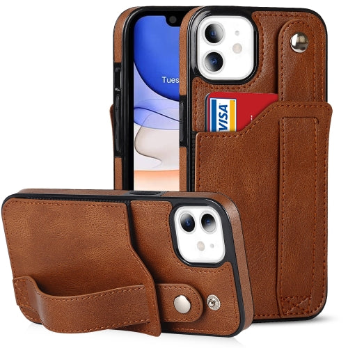 Crazy Horse Texture Shockproof TPU + PU Leather Case with Card Slot & Wrist Strap Holder For iPhone 11(Brown)