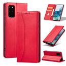 For Samsung Galaxy S20+ 5G Skin-feel Calfskin Texture Magnetic Dual-Fold Horizontal Flip Leather Case with Holder & Card Slots & Wallet(Red)
