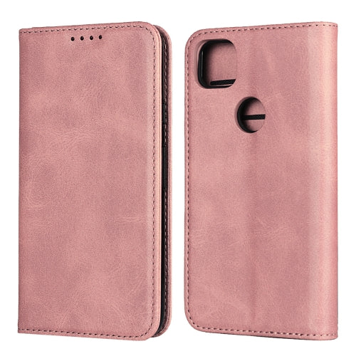 For Google Pixel 4a Calf Texture Magnetic Horizontal Flip Leather Case with Holder & Card Slots & Wallet(Rose Gold)