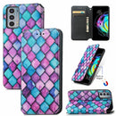 For Motorola Edge 20 Colorful Magnetic Horizontal Flip PU Leather Case with Holder & Card Slot & Wallet(Purple Scales)