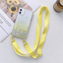 Gradient Glitter Powder Epoxy TPU Thickened Acrylic Shockproof Case with Wide Neck Lanyard For iPhone 13 Pro Max(Yellow)