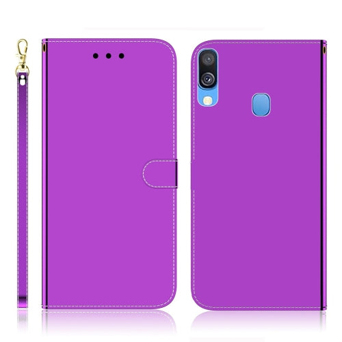 For Galaxy A40 Imitated Mirror Surface Horizontal Flip Leather Case with Holder & Card Slots & Wallet & Lanyard(Purple)