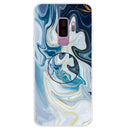 For Galaxy S9+ Embossed varnished Marble TPU Protective Case with Holder(Gold Line Blue)
