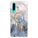 For Huawei P30 Embossed Varnished Marble TPU Protective Case with Holder(Gold Grey)