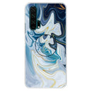 For Huawei Honor 20 Pro Embossed Varnished Marble TPU Protective Case with Holder(Gold Line Blue)