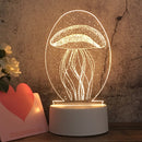 White Base Creative 3D Tricolor LED Decorative Night Light, Button USB Version, Shape:Jellyfish(White-Warm-Warm White)