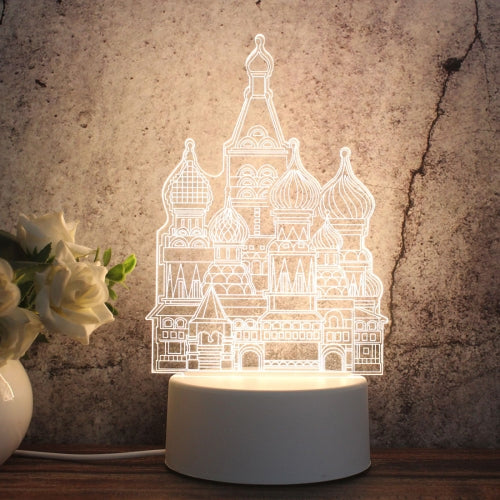 White Base Creative 3D Tricolor LED Decorative Night Light, Button USB Version, Shape:Castle(White-Warm-Warm White)