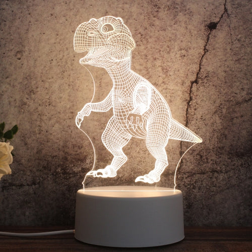 White Base Creative 3D Tricolor LED Decorative Night Light, Button USB Version, Shape:Dinosaur(White-Warm-Warm White)