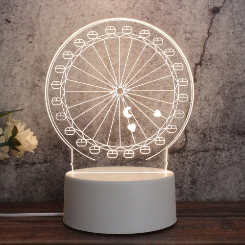 White Base Creative 3D Tricolor LED Decorative Night Light, Button Plug Version, Shape:Ferris Wheel(White-Warm-Warm White)