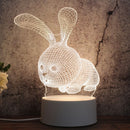 White Base Creative 3D Tricolor LED Decorative Night Light, Button Plug Version, Shape:Rabbit(White-Warm-Warm White)