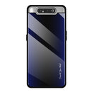 For Galaxy A80 / A90 Texture Gradient Glass Protective Case(Dark Blue)