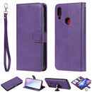 For Xiaomi Redmi Note 7 Solid Color Horizontal Flip Protective Case with Holder & Card Slots & Wallet & Photo Frame & Lanyard(Purple)