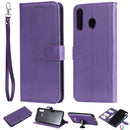 For Galaxy M30 Solid Color Horizontal Flip Protective Case with Holder & Card Slots & Wallet & Photo Frame & Lanyard(Purple)
