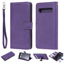 For Galaxy S10 5G Solid Color Horizontal Flip Protective Case with Holder & Card Slots & Wallet & Photo Frame & Lanyard(Purple)