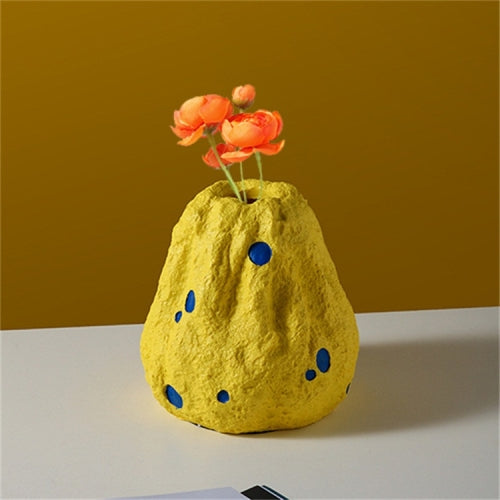 Cute Fruit Plant Shape Creative Nordic Style Resin Frosted Vase, Style:Mustard Yellow Pumpkin