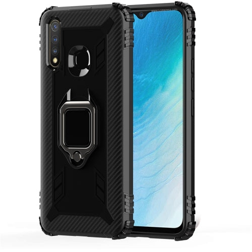 For Vivo Y19 (U3) Carbon Fiber Protective Case with 360 Degree Rotating Ring Holder(Black)