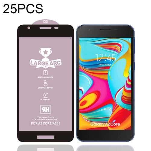 25 PCS 9H HD Large Arc High Alumina Full Screen Tempered Glass Film for Galaxy A2 Core