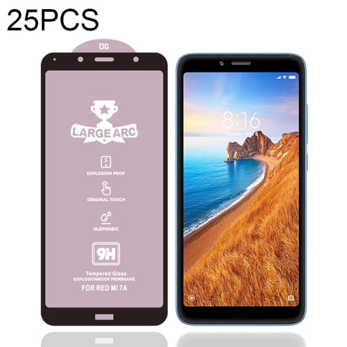25 PCS 9H HD Large Arc High Alumina Full Screen Tempered Glass Film for Xiaomi Redmi 7A
