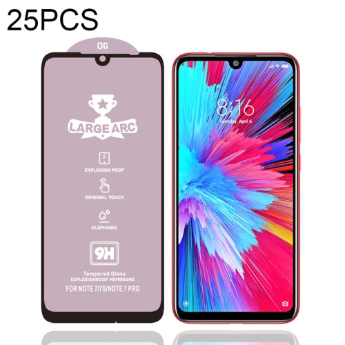 25 PCS 9H HD Large Arc High Alumina Full Screen Tempered Glass Film for Xiaomi Redmi Note 7s