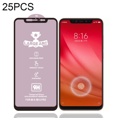 25 PCS 9H HD Large Arc High Alumina Full Screen Tempered Glass Film for Xiaomi Mi 8 Pro