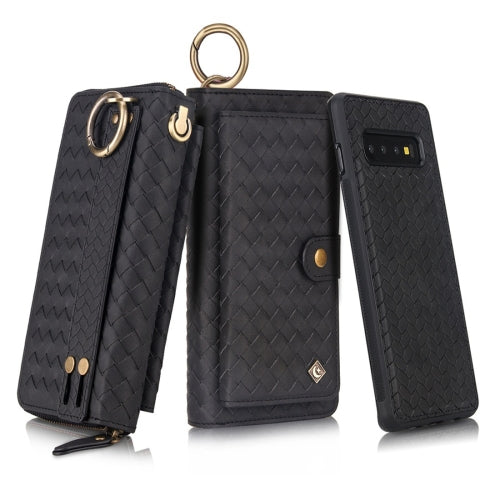 For Galaxy S10 POLA Multi-function Fashion Weave Magnetic Horizontal Flip Leather Case with Card Slots & Wallet & Photo Frame & Lanyard(Black)