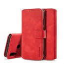 For Huawei P Smart 2019 DG.MING Retro Oil Side Horizontal Flip Case with Holder & Card Slots & Wallet(Red)